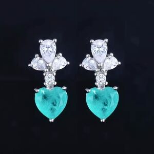 White Rhodium Paraiba Diamond Heart Earrings